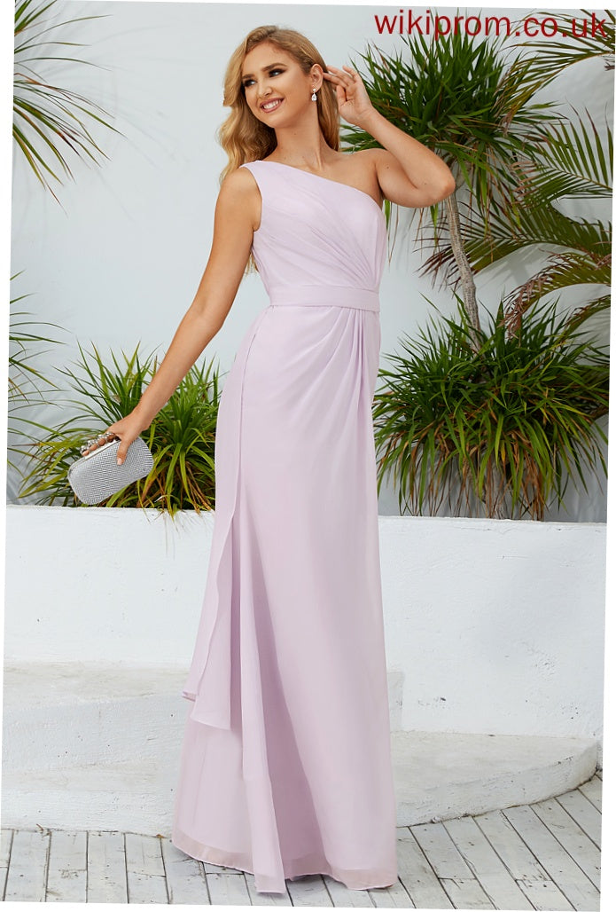 Neckline Floor-Length Fabric Length Ruffle Embellishment One-Shoulder Silhouette SplitFront A-Line Amanda A-Line/Princess Bridesmaid Dresses