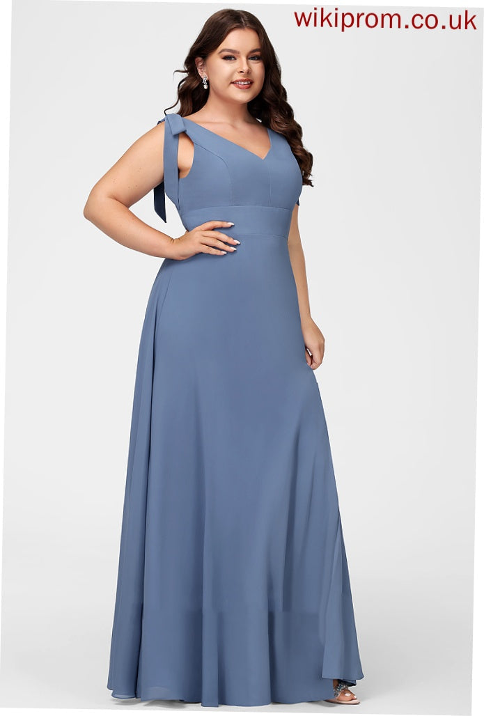 Floor-Length SplitFront A-Line Bow(s) Fabric Length Neckline Silhouette V-neck Embellishment Shayla Sleeveless Bridesmaid Dresses