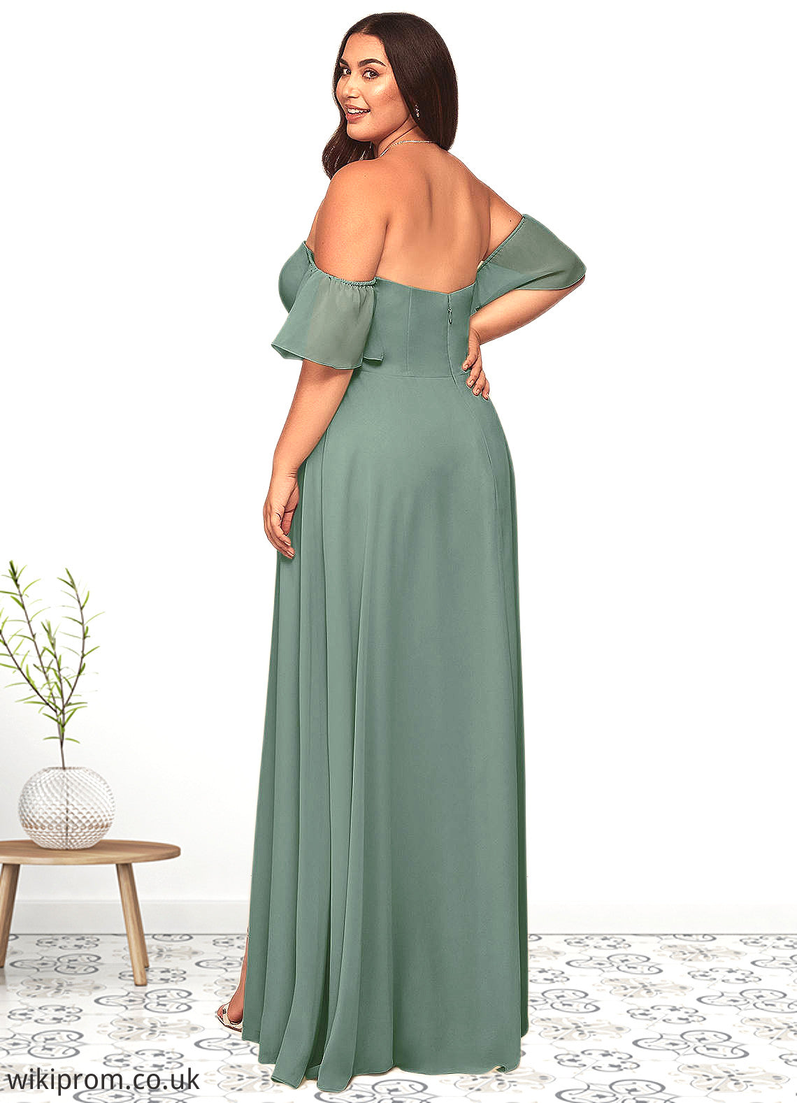 Christina A-Line Off the Shoulder Chiffon Floor-Length Dress SWKP0019614