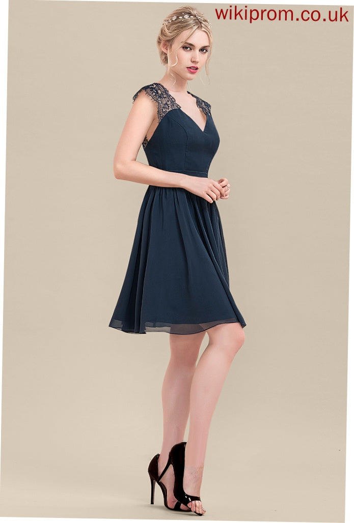 Lace Cocktail Dresses Dress V-neck A-Line Chiffon Kiersten Cocktail Knee-Length