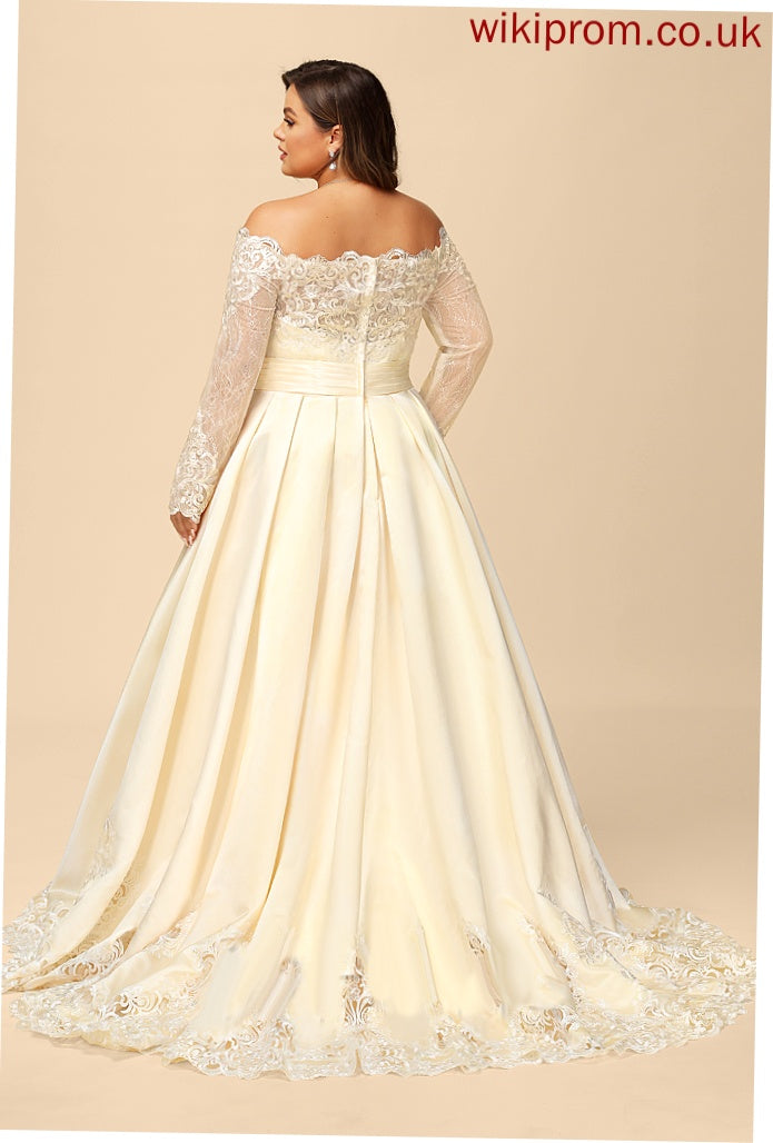 With Beading Off-the-Shoulder Wedding Dresses Dress Lace Satin Ball-Gown/Princess Wedding Sweep Elaina Sequins Train