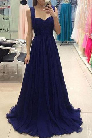 royal blue chiffon long prom dress blue bridesmaid dress Prom Dresses WK667