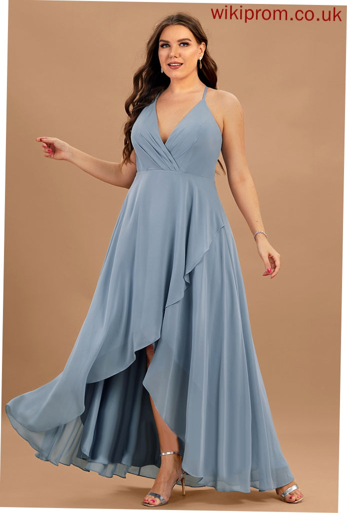 Chiffon A-Line Rosalind Prom Dresses V-neck Asymmetrical