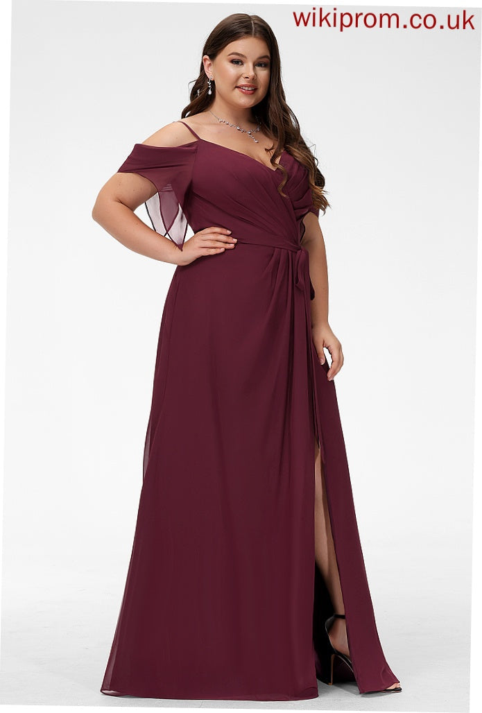 A-Line Floor-Length V-neck Chiffon Ruffle Mollie With Prom Dresses