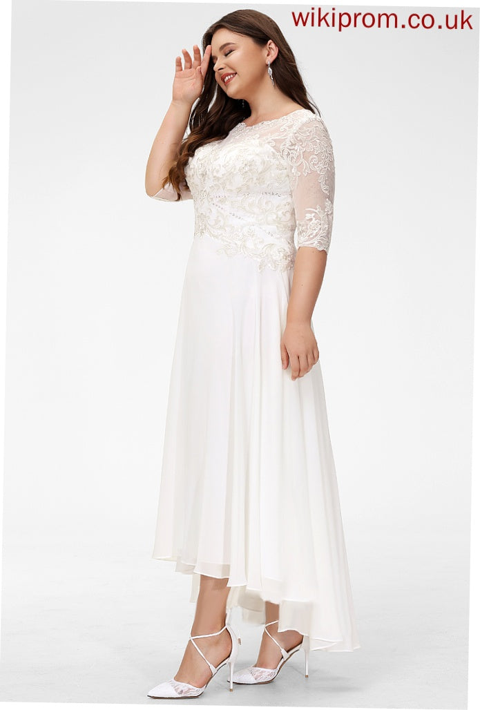 Dress With Wedding Dresses A-Line Anaya Scoop Wedding Lace Asymmetrical Beading Chiffon Sequins