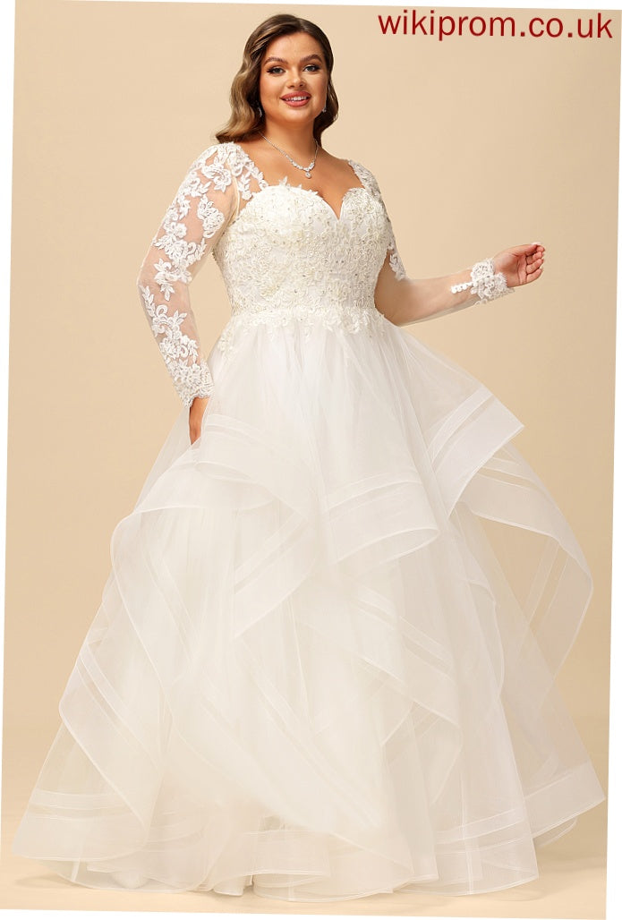 Ball-Gown/Princess Tulle Dress Floor-Length Wedding Dresses Kaila With Sequins Lace Beading V-neck Wedding