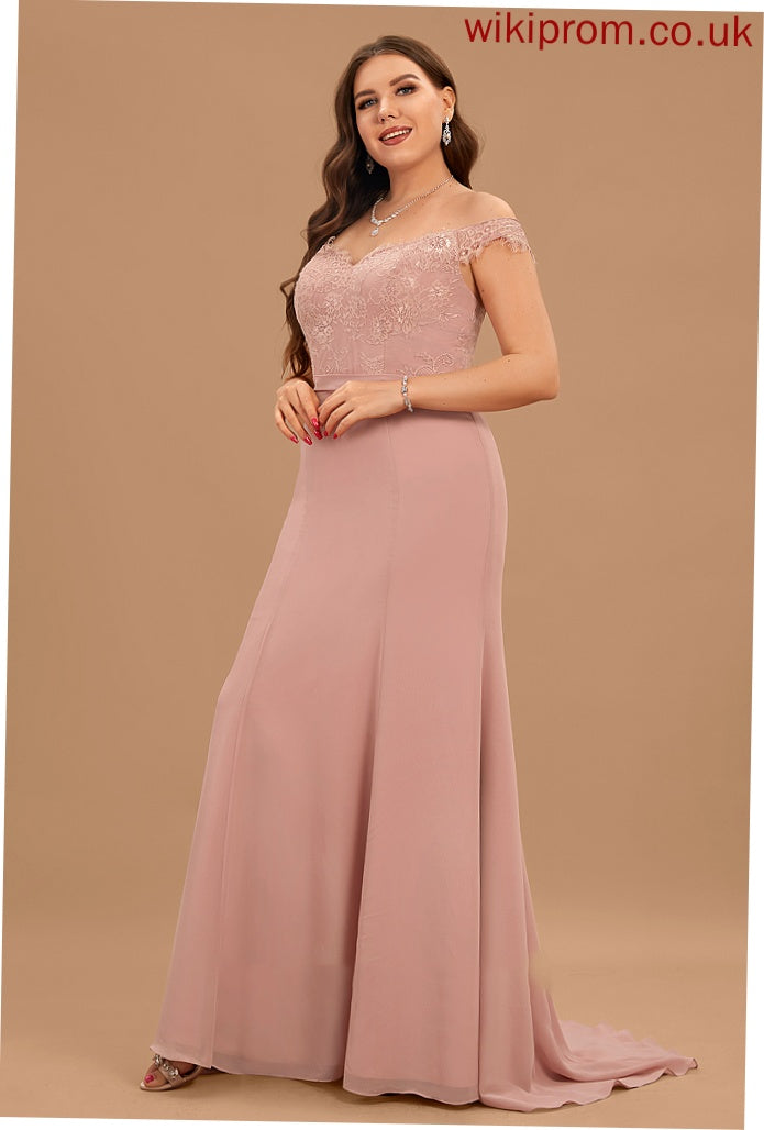 Court Chiffon Prom Dresses Off-the-Shoulder Train Louisa Trumpet/Mermaid With Sequins Lace