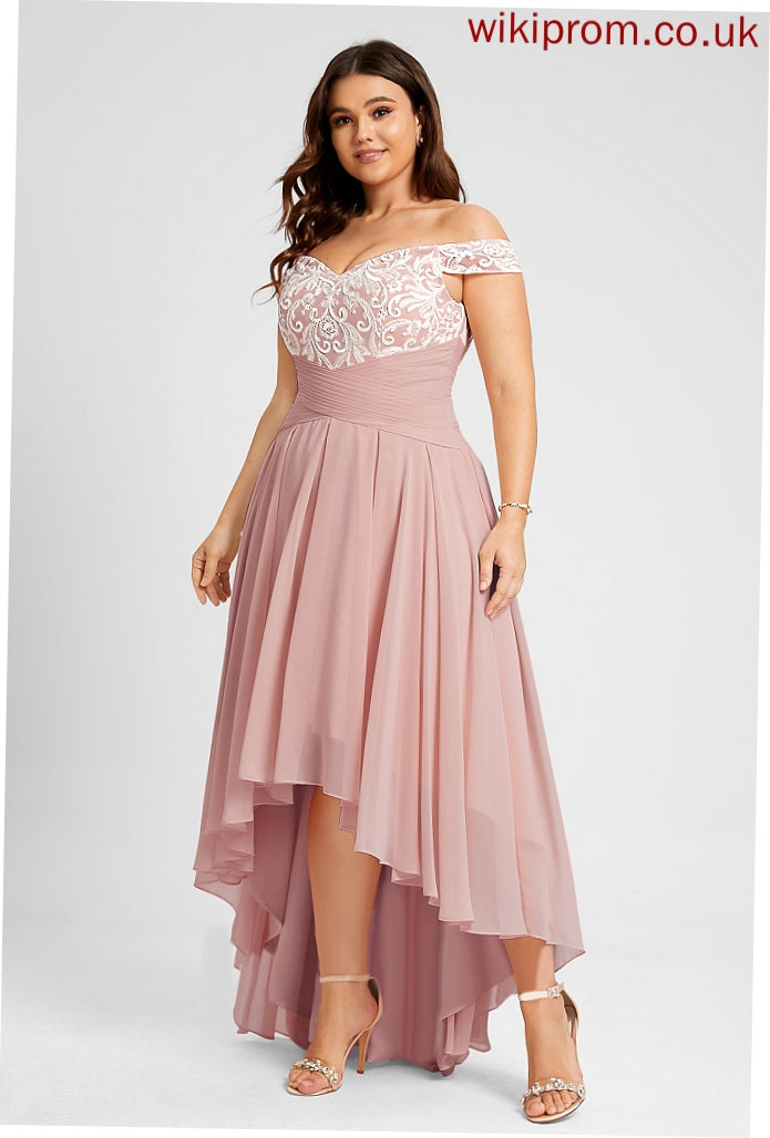 Kay Pleated Lace Off-the-Shoulder Chiffon With Prom Dresses A-Line Asymmetrical