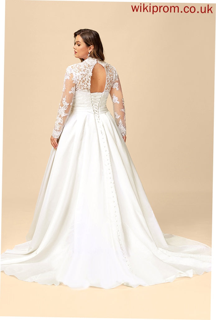 Wedding Dresses Lace Bow(s) Courtney Court Ball-Gown/Princess V-neck With Wedding Train Satin Dress