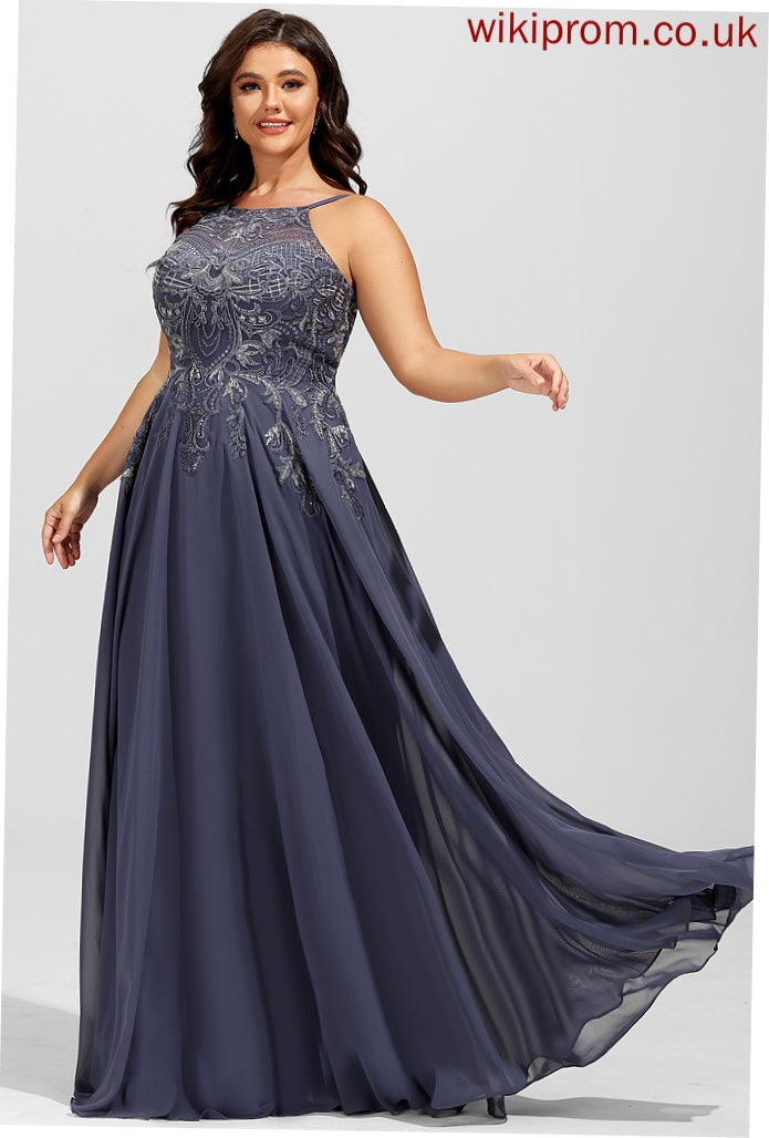 Lace With A-Line Scoop Chiffon Prom Dresses Floor-Length Sequins Kelsie