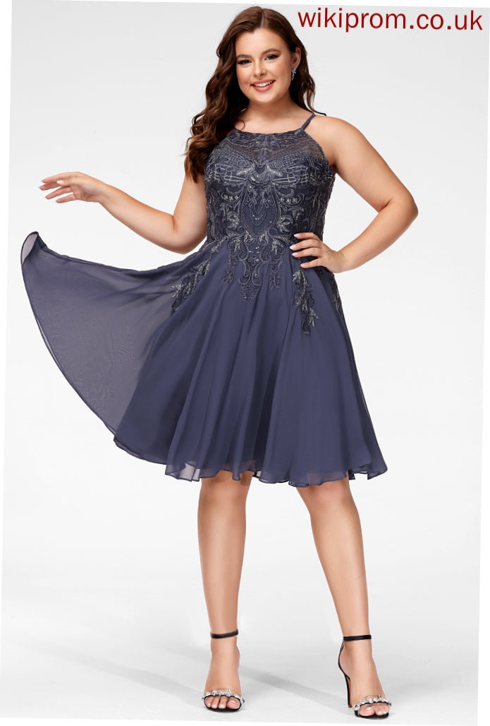 Lace With Appliques Prom Dresses A-Line Scoop Krystal Knee-Length Chiffon