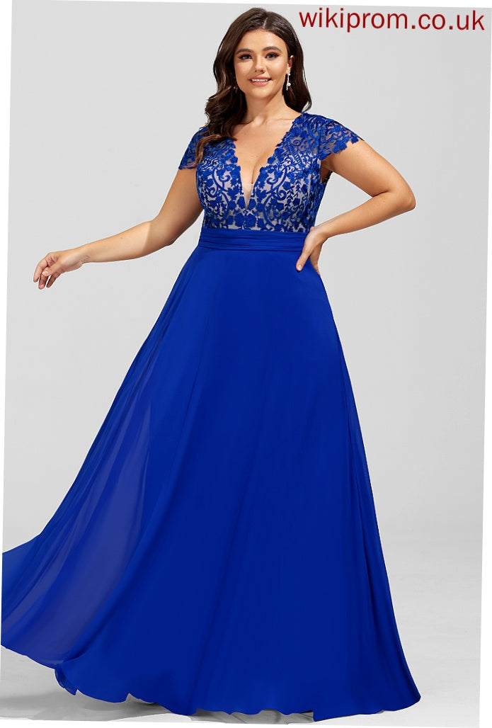 Chiffon V-neck A-Line Floor-Length Prom Dresses Judith Lace