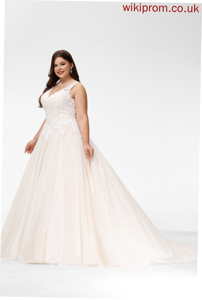 Tulle Train Dress Wedding Dresses Sloane Wedding Ball-Gown/Princess Lace V-neck Court