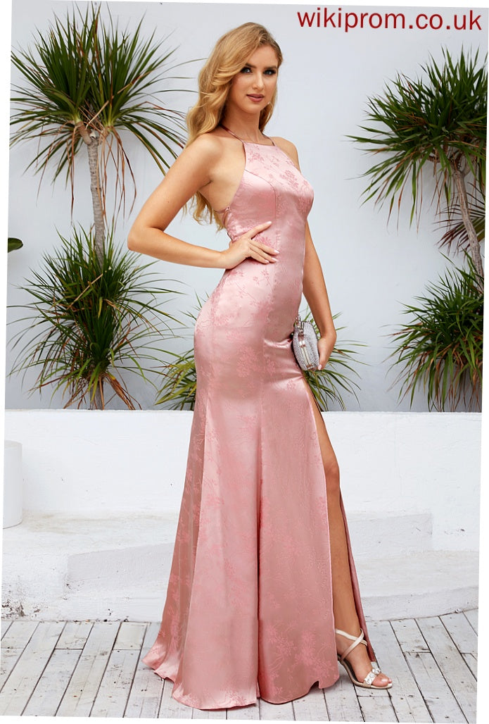 SplitFront HighNeck Embellishment Floor-Length Trumpet/Mermaid Fabric Length Neckline Silhouette Tiffany Bridesmaid Dresses