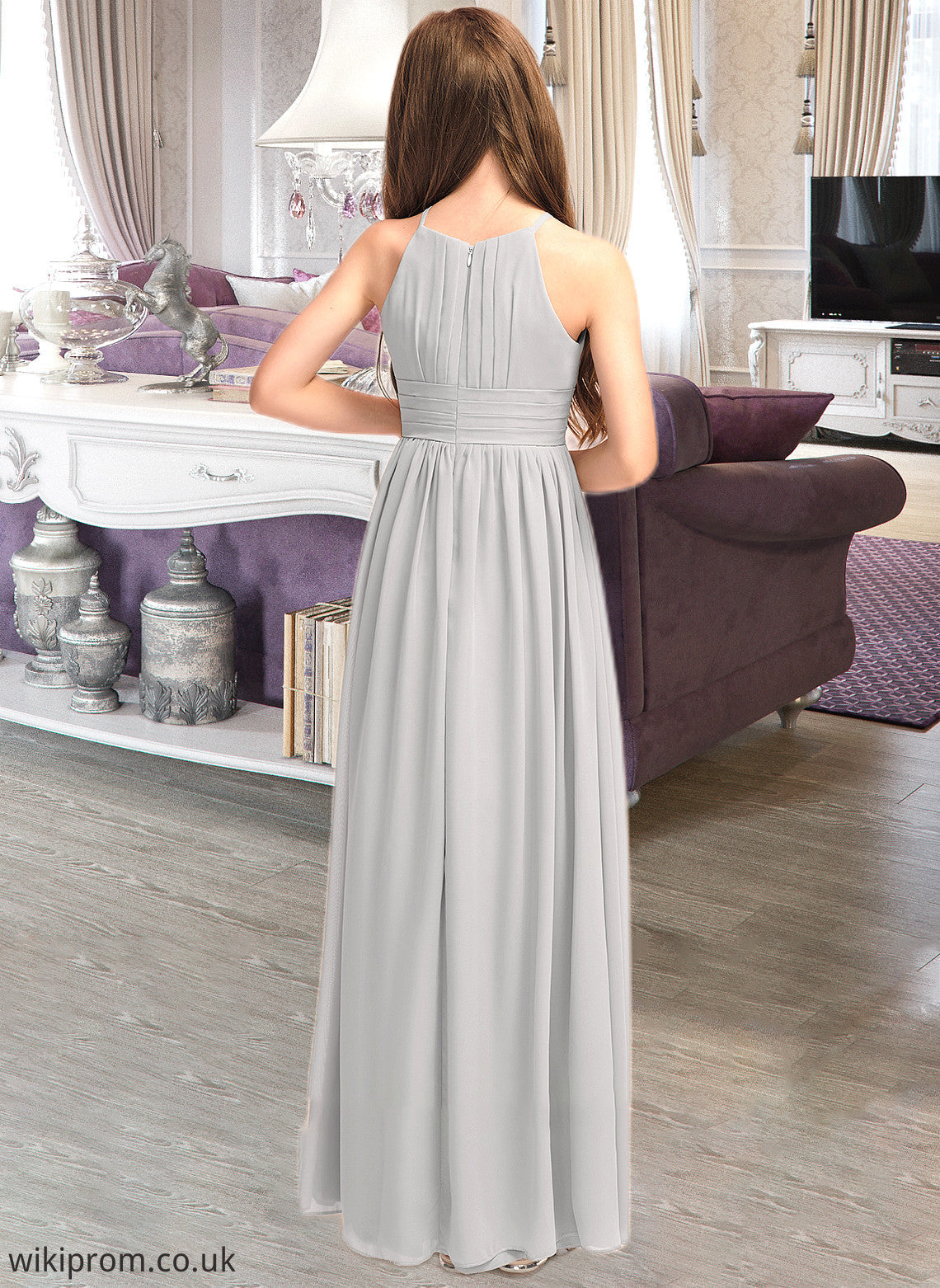 Brianna A-Line Scoop Neck Floor-Length Chiffon Junior Bridesmaid Dress With Ruffle SWKP0013325