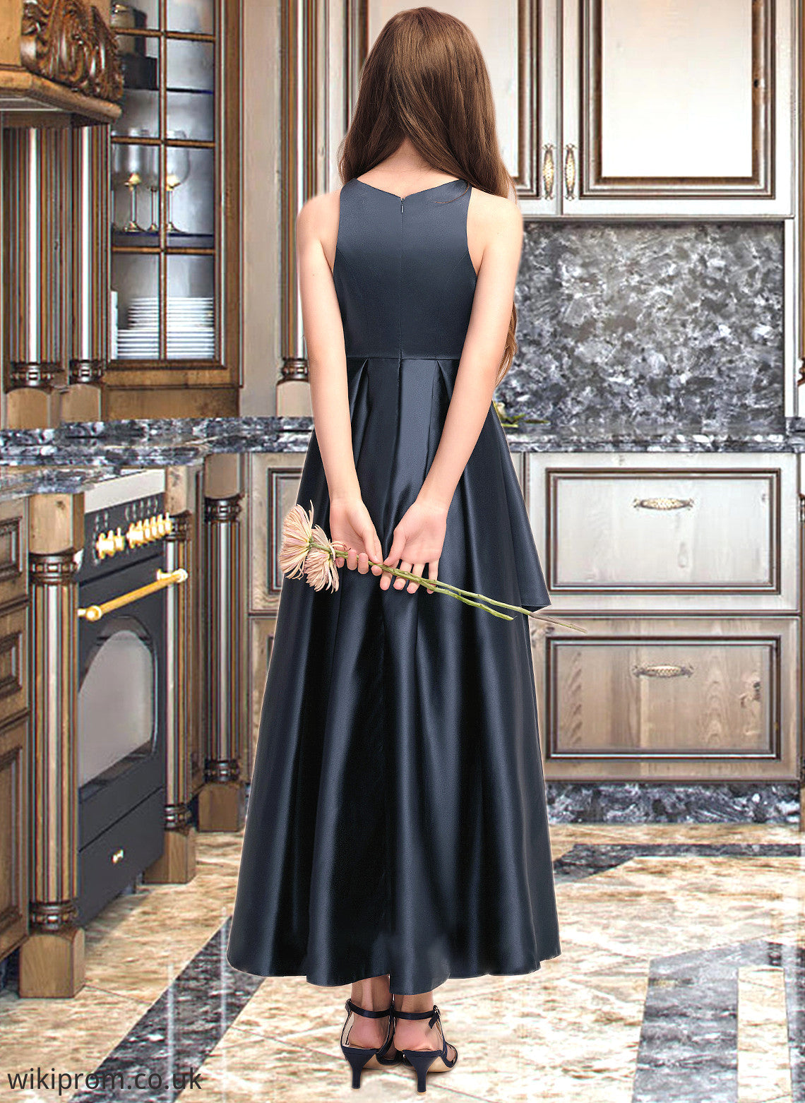 Terri A-Line Scoop Neck Asymmetrical Satin Junior Bridesmaid Dress With Cascading Ruffles SWKP0013352