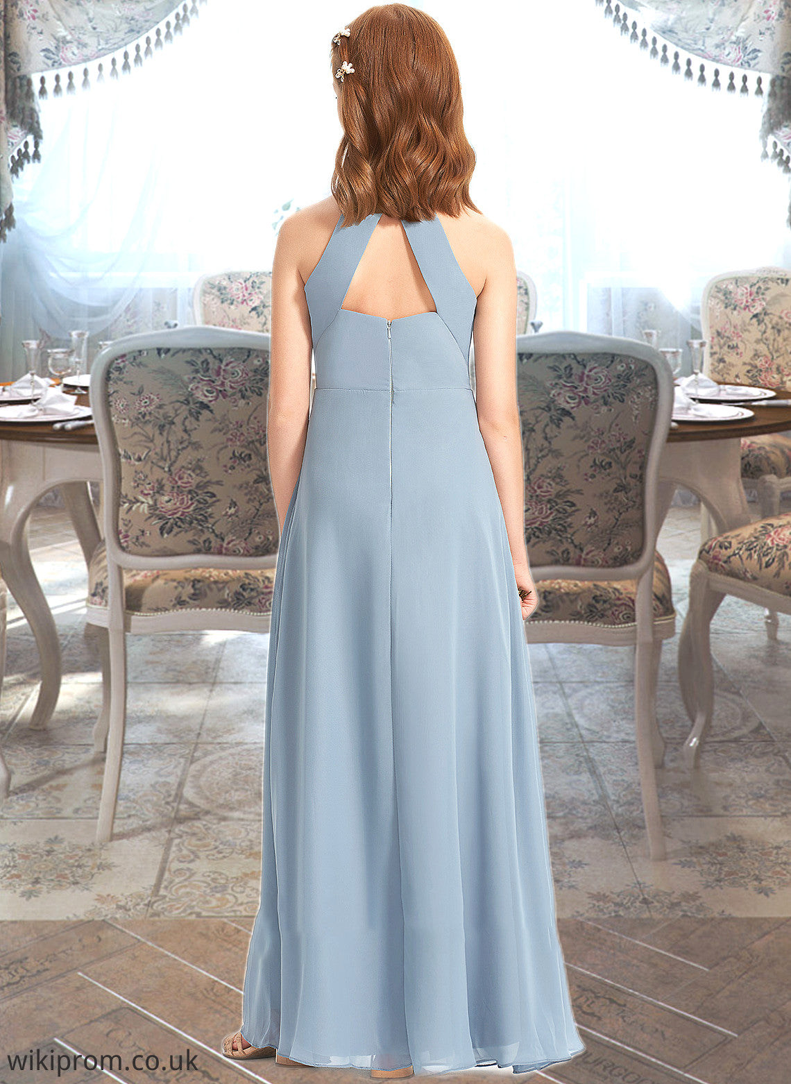 Ana A-Line Scoop Neck Floor-Length Chiffon Junior Bridesmaid Dress With Ruffle SWKP0013353