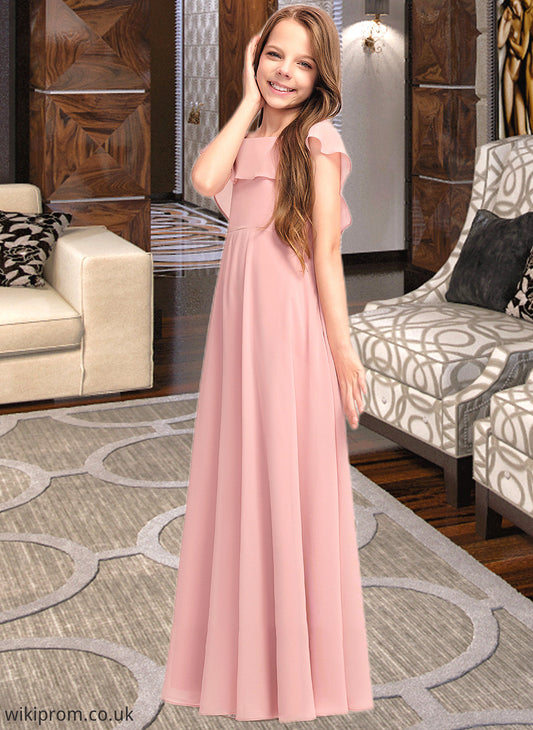 Chana A-Line Scoop Neck Floor-Length Chiffon Junior Bridesmaid Dress With Cascading Ruffles SWKP0013382