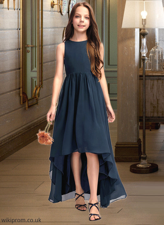 Payten A-Line Scoop Neck Asymmetrical Chiffon Junior Bridesmaid Dress SWKP0013384