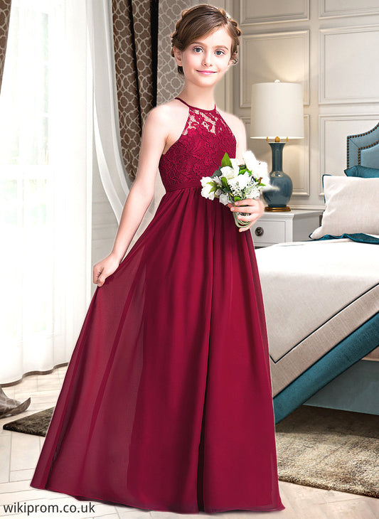 Aimee A-Line Scoop Neck Floor-Length Chiffon Junior Bridesmaid Dress SWKP0013412