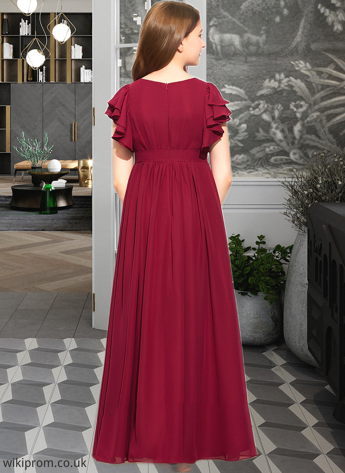 Laura A-Line Scoop Neck Floor-Length Chiffon Junior Bridesmaid Dress With Cascading Ruffles SWKP0013417