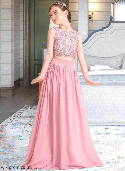 Averie A-LineScoopNeckFloor-LengthChiffonJuniorBridesmaidDress#130498 SWKP0013424