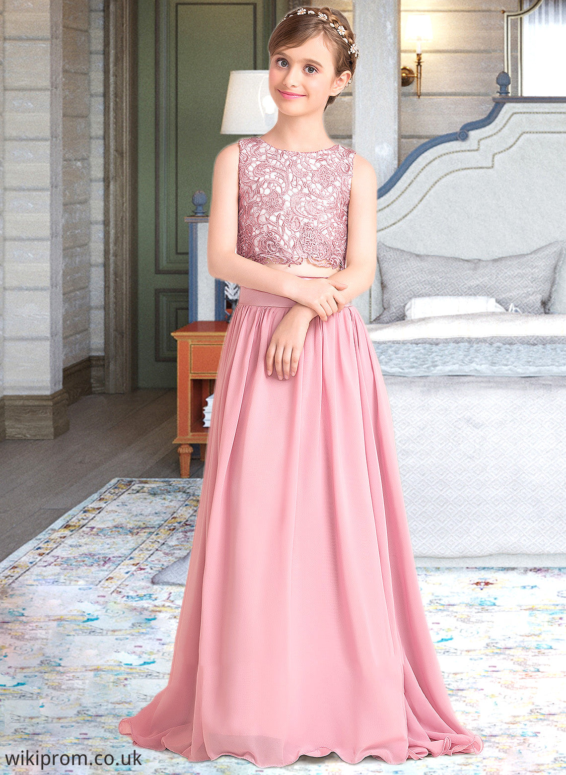 Averie A-LineScoopNeckFloor-LengthChiffonJuniorBridesmaidDress#130498 SWKP0013424