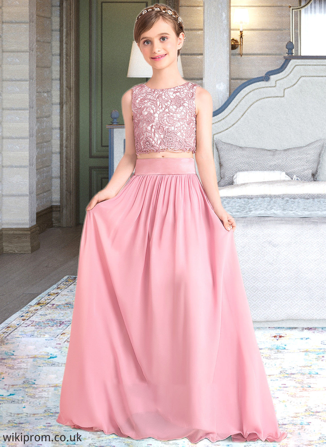 Averie A-LineScoopNeckFloor-LengthChiffonJuniorBridesmaidDress#130498 SWKP0013424