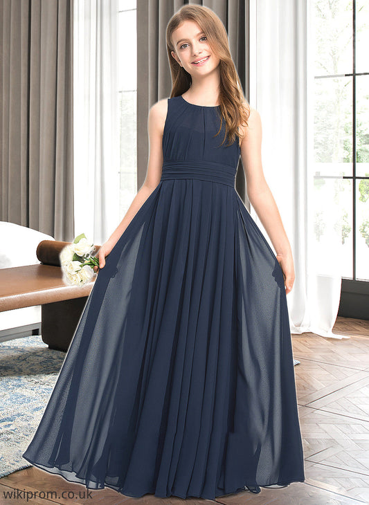 Thea A-Line Scoop Neck Floor-Length Chiffon Junior Bridesmaid Dress With Ruffle SWKP0013441