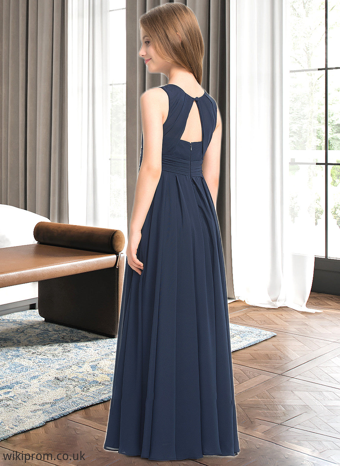 Thea A-Line Scoop Neck Floor-Length Chiffon Junior Bridesmaid Dress With Ruffle SWKP0013441