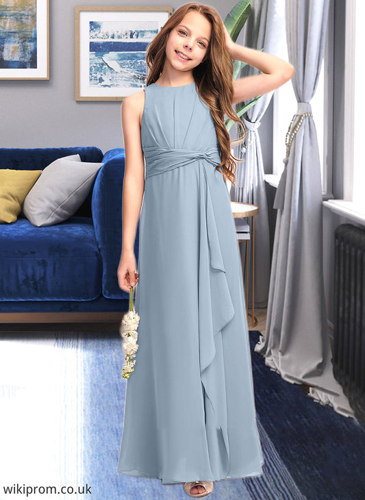 Everleigh A-Line Scoop Neck Floor-Length Chiffon Junior Bridesmaid Dress With Cascading Ruffles SWKP0013450