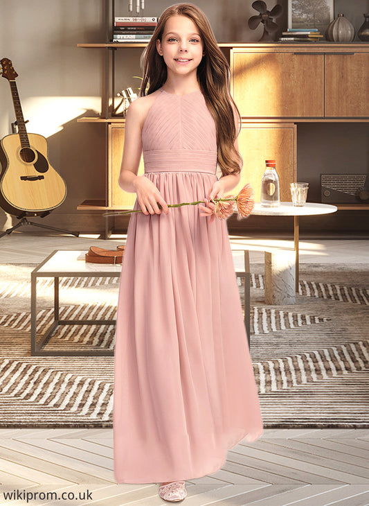 Sophronia A-Line Scoop Neck Floor-Length Chiffon Junior Bridesmaid Dress With Ruffle SWKP0013451