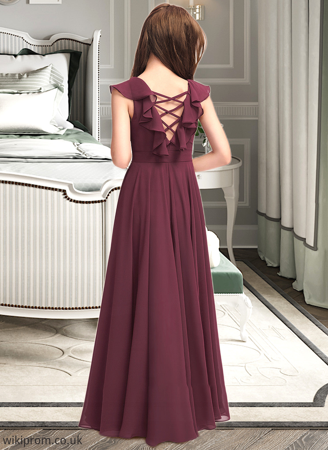 Alexandra A-Line Scoop Neck Floor-Length Chiffon Junior Bridesmaid Dress With Cascading Ruffles SWKP0013466