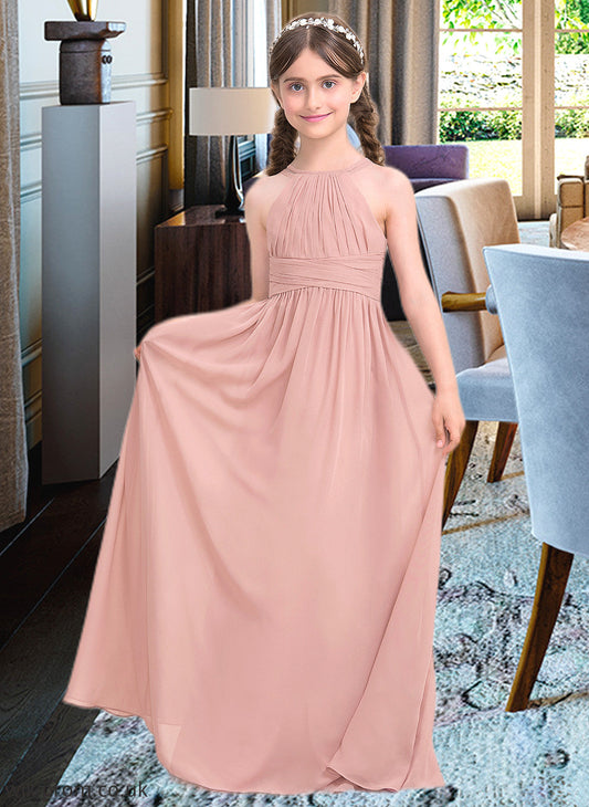 Harper A-Line Scoop Neck Floor-Length Chiffon Junior Bridesmaid Dress With Ruffle SWKP0013473