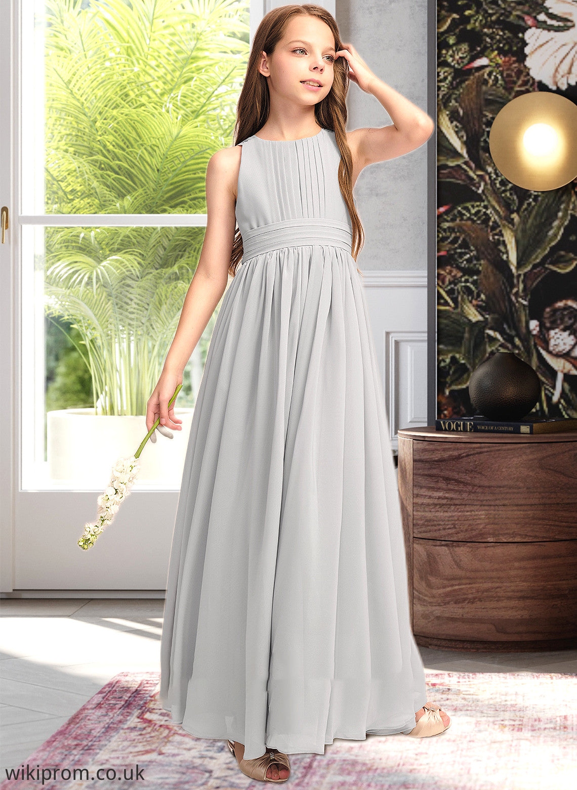 Cadence A-Line Scoop Neck Floor-Length Chiffon Junior Bridesmaid Dress With Ruffle Bow(s) SWKP0013483