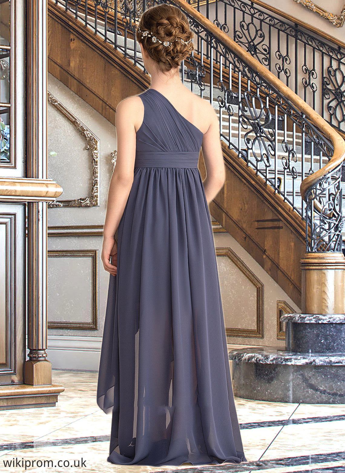 Jaylene A-Line One-Shoulder Asymmetrical Chiffon Junior Bridesmaid Dress With Ruffle SWKP0013489