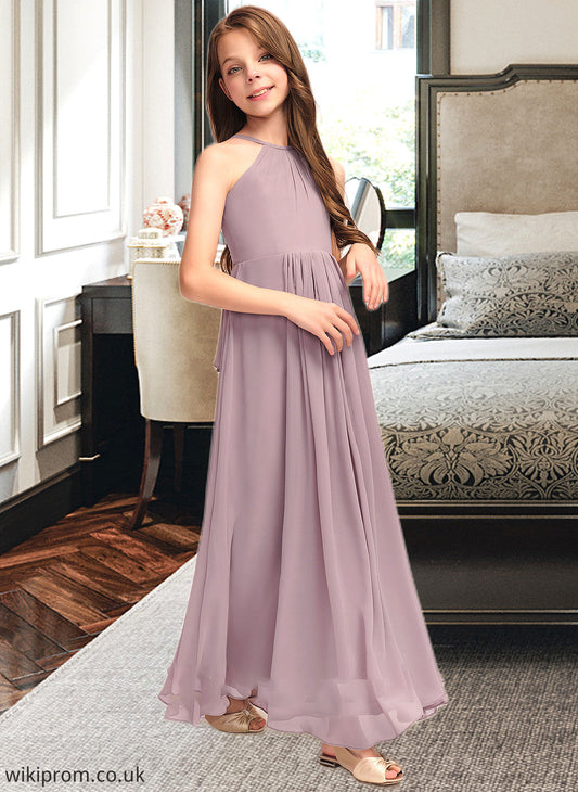 Rylie A-Line Scoop Neck Floor-Length Chiffon Junior Bridesmaid Dress With Cascading Ruffles SWKP0013492