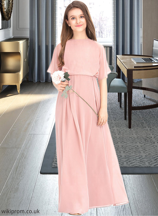 Helen A-Line Scoop Neck Floor-Length Chiffon Junior Bridesmaid Dress SWKP0013493