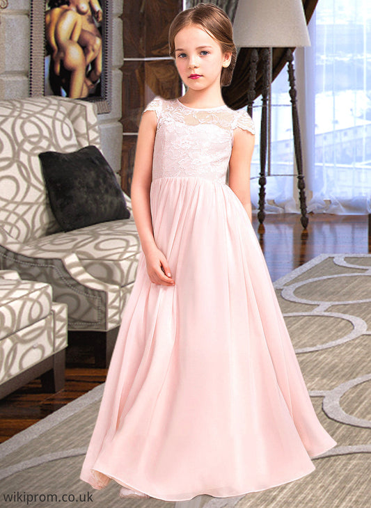 Lucile A-LineScoopNeckFloor-LengthChiffonLaceJuniorBridesmaidDress#81155 SWKP0013502