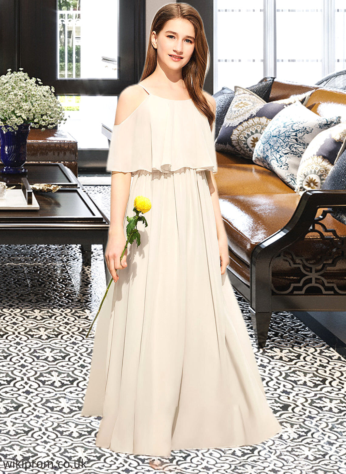 Lea A-Line Scoop Neck Floor-Length Chiffon Junior Bridesmaid Dress SWKP0013503