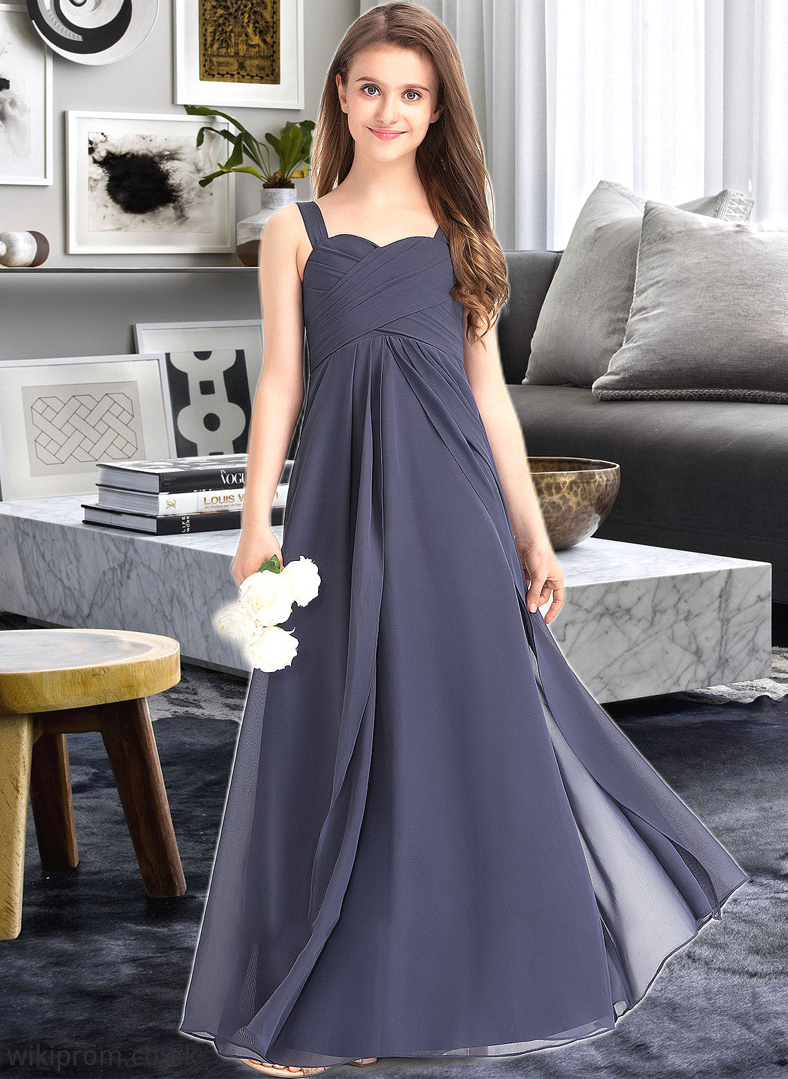 Ali A-Line Sweetheart Floor-Length Chiffon Junior Bridesmaid Dress With Ruffle SWKP0013504