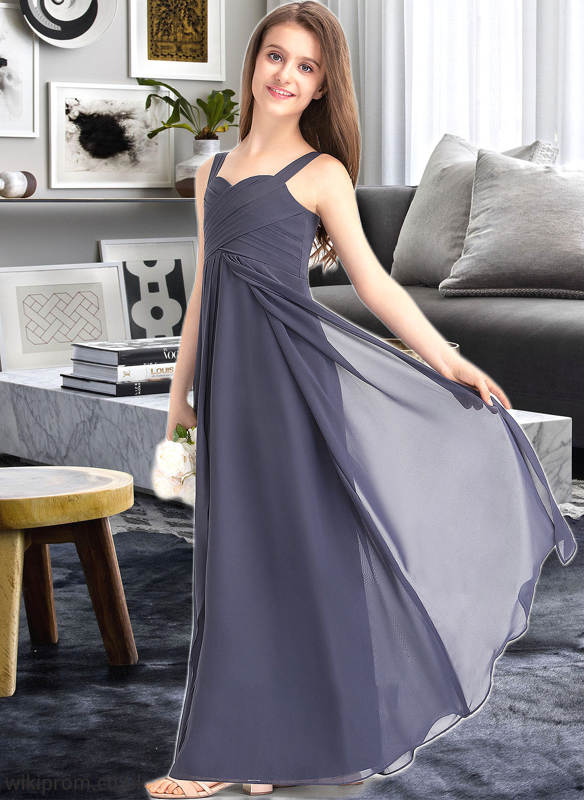 Ali A-Line Sweetheart Floor-Length Chiffon Junior Bridesmaid Dress With Ruffle SWKP0013504