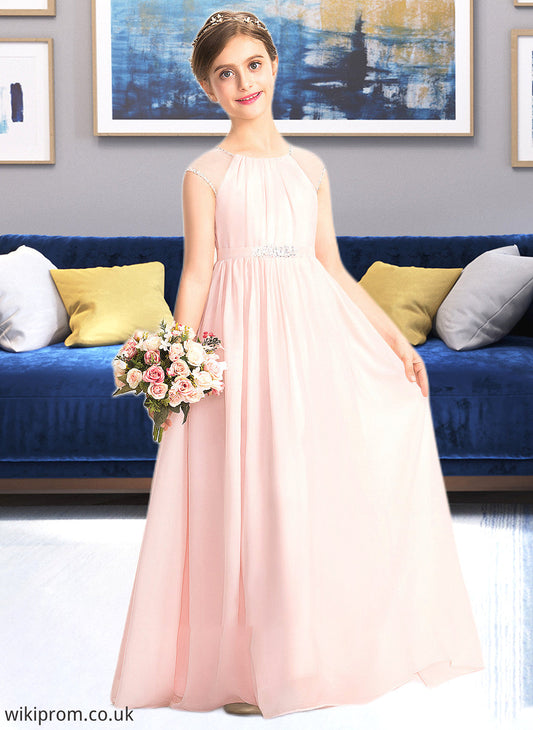 Mya A-Line Scoop Neck Floor-Length Chiffon Junior Bridesmaid Dress With Beading Sequins SWKP0013507