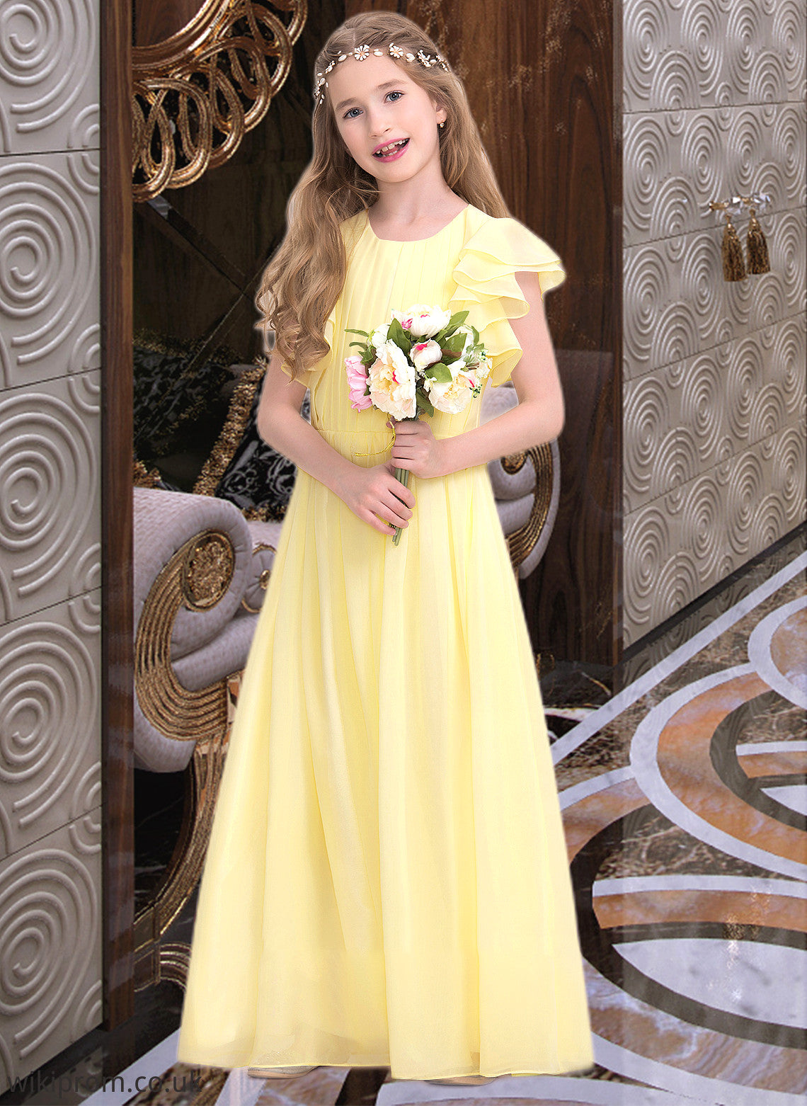 Jayla A-LineScoopNeckFloor-LengthChiffonJuniorBridesmaidDressWithRuffleCascadingRuffles#123850 SWKP0013508