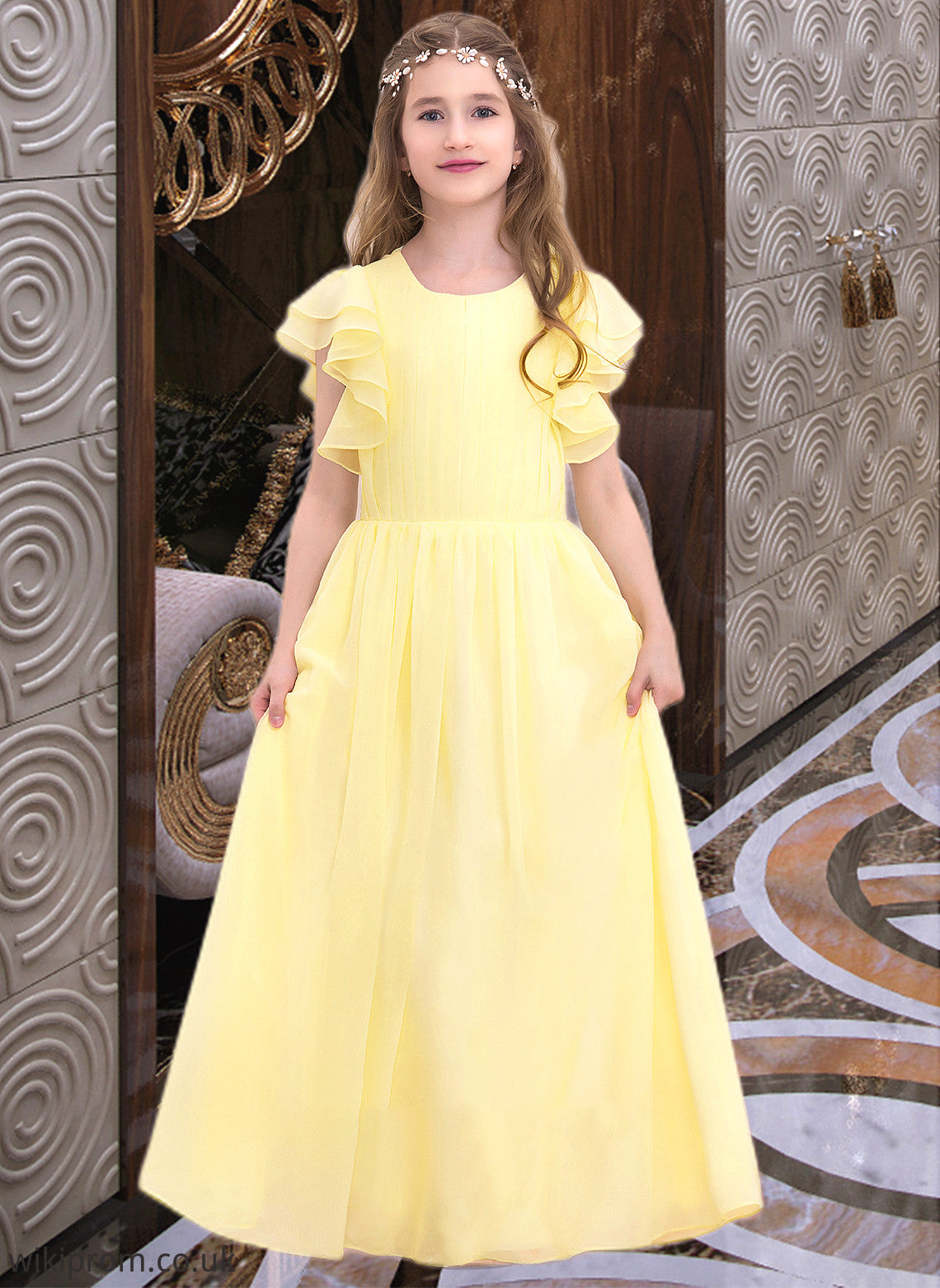 Jayla A-LineScoopNeckFloor-LengthChiffonJuniorBridesmaidDressWithRuffleCascadingRuffles#123850 SWKP0013508