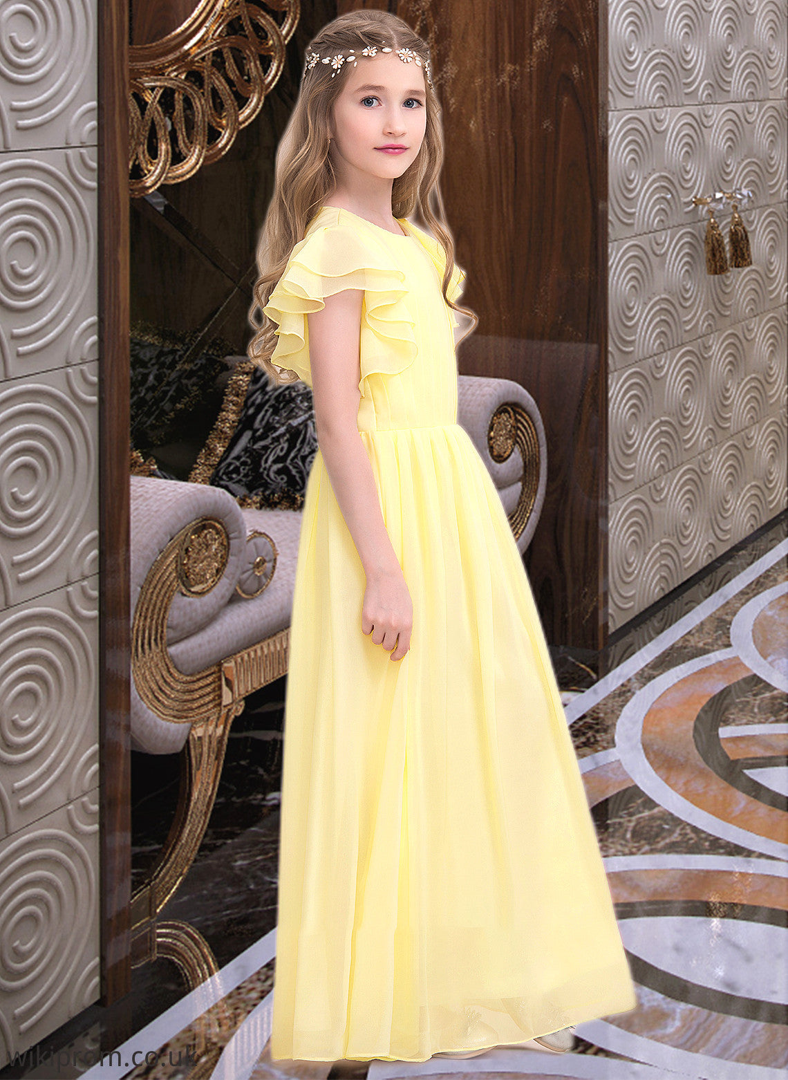 Jayla A-LineScoopNeckFloor-LengthChiffonJuniorBridesmaidDressWithRuffleCascadingRuffles#123850 SWKP0013508