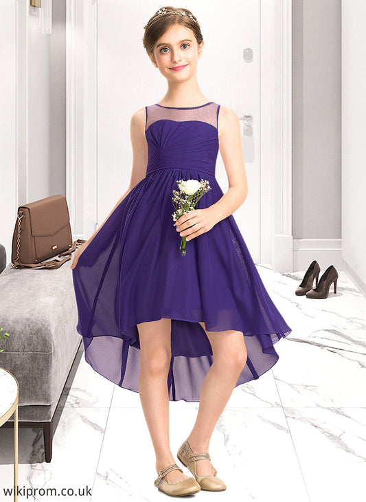 Carlie A-Line Scoop Neck Asymmetrical Chiffon Junior Bridesmaid Dress With Ruffle SWKP0013515