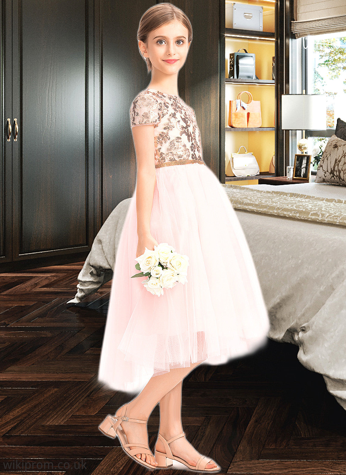 Kimberly A-Line Scoop Neck Asymmetrical Tulle Junior Bridesmaid Dress With Sequins SWKP0013531