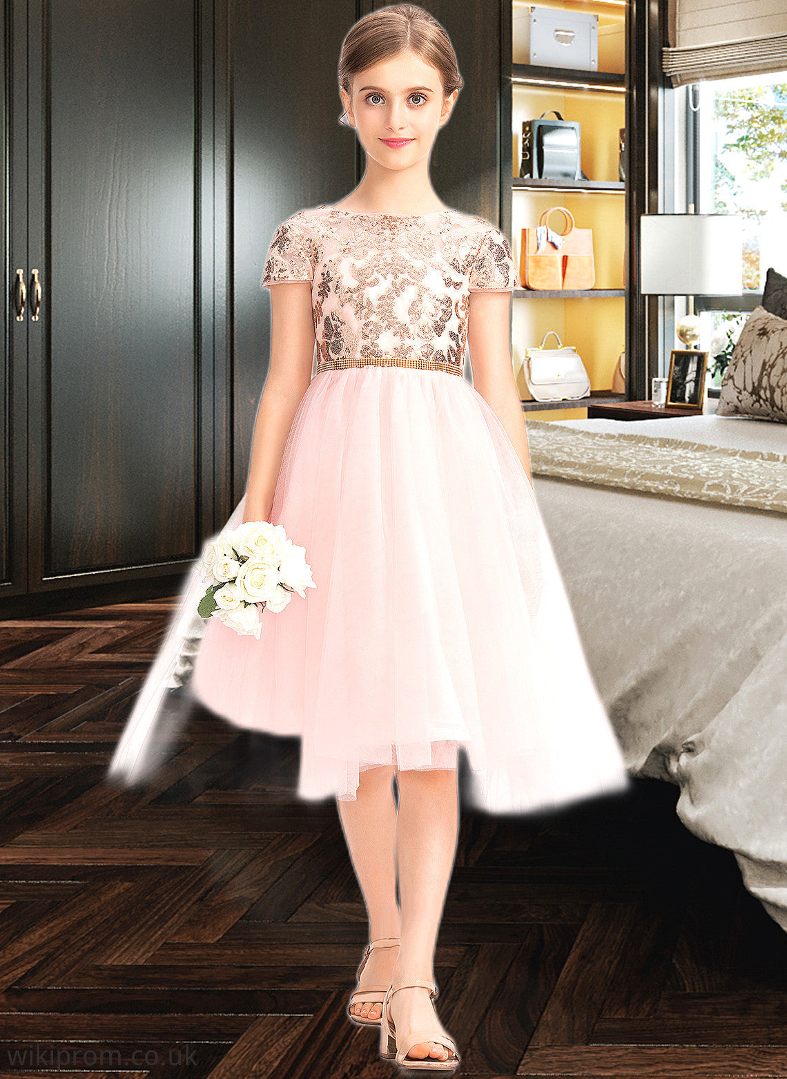 Kimberly A-Line Scoop Neck Asymmetrical Tulle Junior Bridesmaid Dress With Sequins SWKP0013531