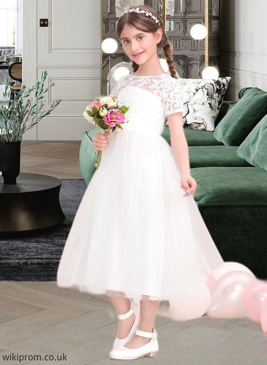 Keyla A-Line Scoop Neck Tea-Length Tulle Junior Bridesmaid Dress SWKP0013535